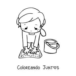 Imagen para colorear de una mujer limpiando el piso