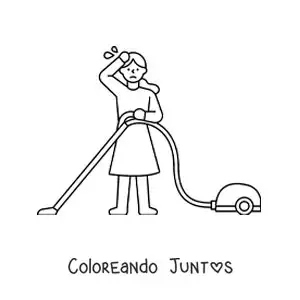 Imagen para colorear de una mujer agotada de aspirar el piso
