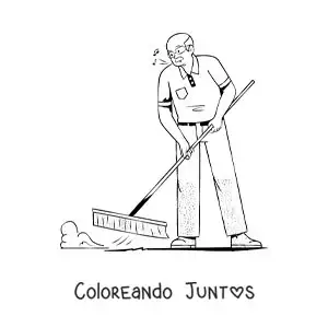 Imagen para colorear de un abuelo barriendo el piso en casa
