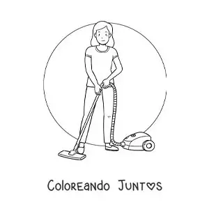 Imagen para colorear de una madre aspirando el piso en casa