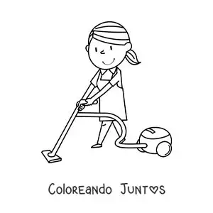 Imagen para colorear de una mujer animada aspirando el piso