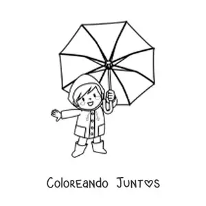 Imagen para colorear de un niño kawaii sujetando una sombrilla