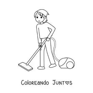Imagen para colorear de una joven aspirando el piso
