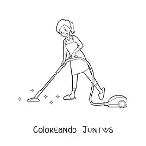 Imagen para colorear de una ama de casa limpiando el piso con la aspiradora