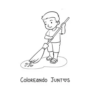 Imagen para colorear de un niño barriendo el polvo en casa
