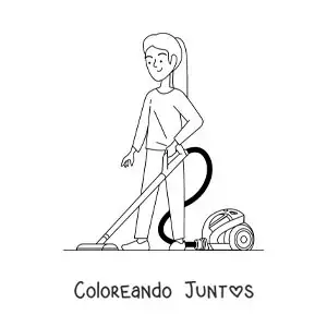 Imagen para colorear de una chica aspirando el polvo en casa