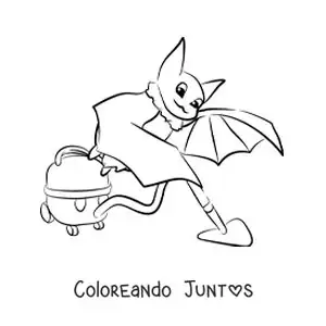 Imagen para colorear de un murciélago animado aspirando el piso