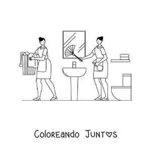 Imagen para colorear de dos chicas limpiando un baño
