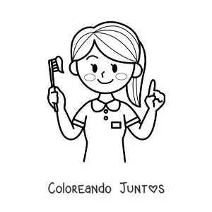 Imagen para colorear de una chica kawaii con un cepillo de dientes