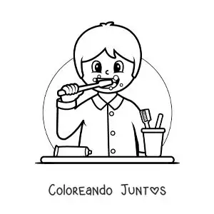 Imagen para colorear de un niño animado cepillando sus dientes
