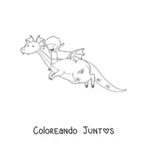 Imagen para colorear de un niño sobre un dragón animado