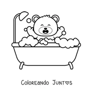 Imagen para colorear de un osito kawaii tomando un baño