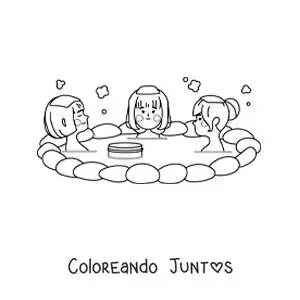 Imagen para colorear de baño onsen tradicional japonés