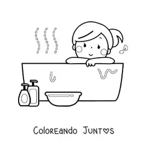 Imagen para colorear de una chica kawaii en la bañera con música