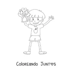 Imagen para colorear de un niño jugando con una marioneta