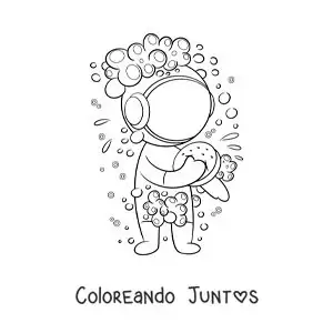Imagen para colorear de un astronauta animado tomando una ducha