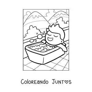 Imagen para colorear de una caricatura de un niño tomando un baño relajante