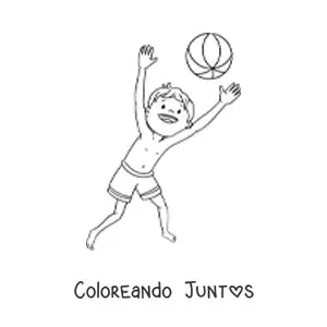 Imagen para colorear de un niño jugando con una pelota de playa