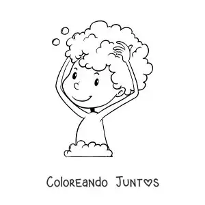 Imagen para colorear de un niño lavando su cabello con shampoo