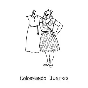 Imagen para colorear de una linda chica con un vestido en una percha