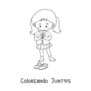 Imagen para colorear de una niña poniéndose el uniforme para ir al colegio
