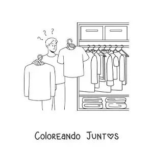 Imagen para colorear de un hombre eligiendo una camisa de su guardarropa