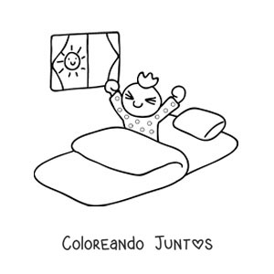 Imagen para colorear de un niño despertando en su habitación en la mañana