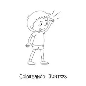 Imagen para colorear de un niño alegre celebrando levantando el puño