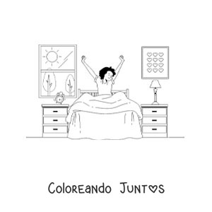 Imagen para colorear de un niño despertando en su habitación con reloj despertador