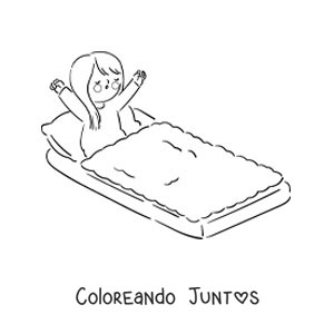 Imagen para colorear de una niña kawaii despertando en su cama