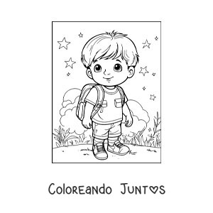 Imagen para colorear de un niño con su mochila camino a la escuela