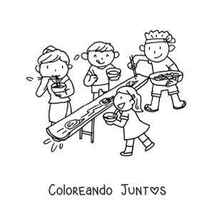 Imagen para colorear de personas comiendo ramen en un restaurante japonés