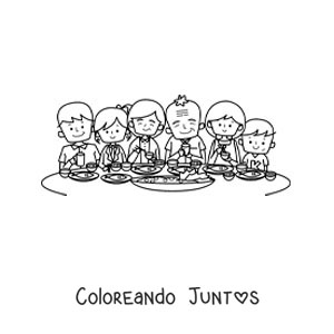 Imagen para colorear de una gran familia animada comiendo en la mesa