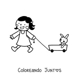 Imagen para colorear de una niña jugando con su conejo de felpa