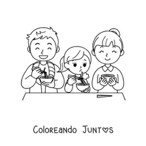 Imagen para colorear de una familia nuclear cenando fideos
