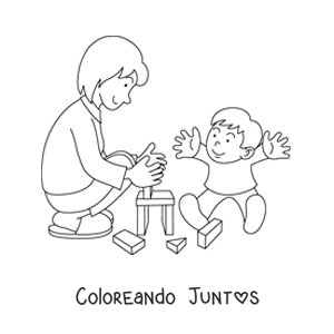 Imagen para colorear de una madre jugando con su hijo pequeño