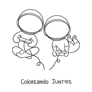 Imagen para colorear de dos astronautas animados jugando videojuegos