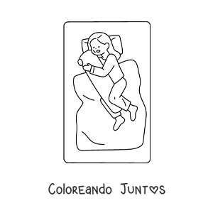 Imagen para colorear de una niña dormida en su cama abrazando una almohada