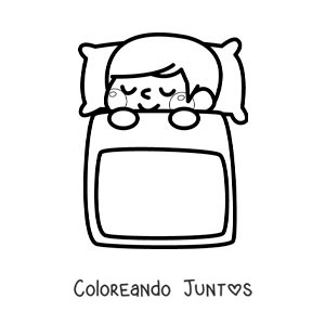Imagen para colorear de un niño kawaii durmiendo en la cama