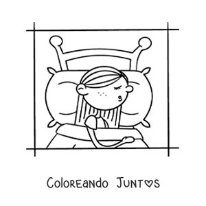 Imagen para colorear de una caricatura de una niña durmiendo en su cama