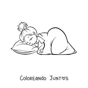 Imagen para colorear de una niña animada durmiendo con una manta