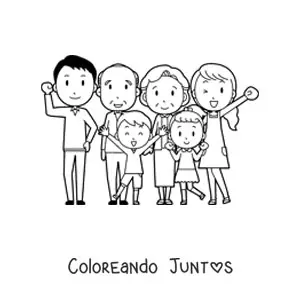 Imagen para colorear de una familia de seis miembros