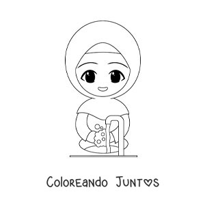 Imagen para colorear de una niña con hijab lavando sus manos