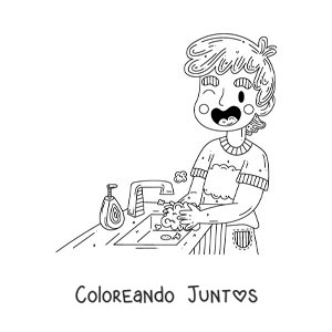 Imagen para colorear de un niño lavando sus manos antes de comer