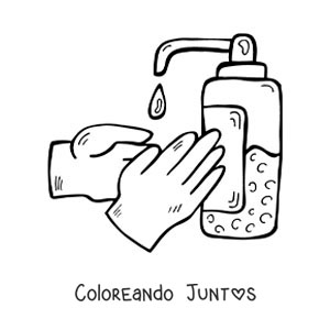 Imagen para colorear de un par de manos con gel antibacterial