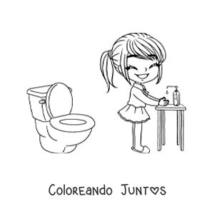 Imagen para colorear de una niña lavando sus manos después de ir al baño