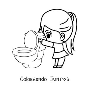 Imagen para colorear de una niña bajando la palanca del inodoro del baño