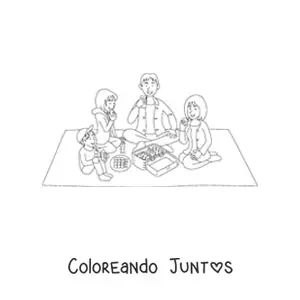Imagen para colorear de un picnic en familia