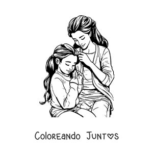 Imagen para colorear de una madre peinando el cabello de su hija