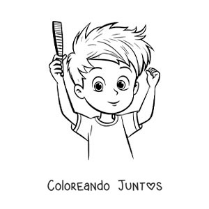 Imagen para colorear de un niño peinándose con un peine